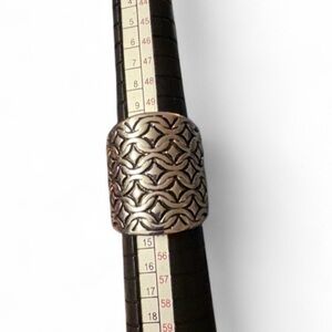 geometric lattice statement ring Rhodium Electroplate Wide band. unisex 6.75